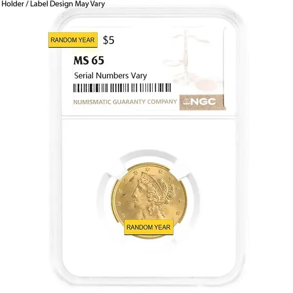 Default $5 Gold Half Eagle Liberty Head NGC MS 65 (Random Year)
