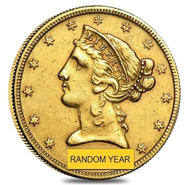 American $5 Gold Half Eagle Liberty Head - Polished or Cleaned (Random Year)