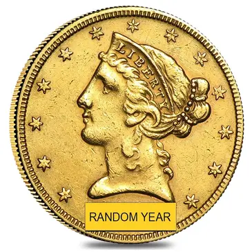 American $5 Gold Half Eagle Liberty Head - Very Fine VF (Random Year)