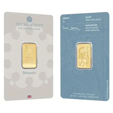 Default 5 gram Britannia Gold Bar .9999 Fine (In Assay)