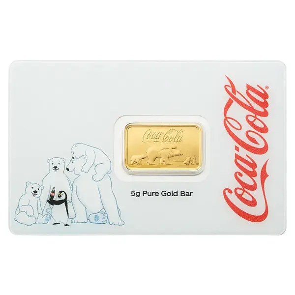 Default 5 Gram Coca-Cola® Holiday Polar Bear PAMP Suisse Gold Bar (White Assay)