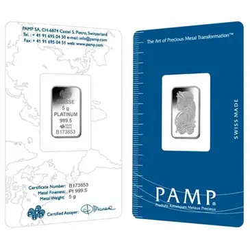 PAMP Suisse 5 gram PAMP Suisse Lady Fortuna Platinum Bar .9995 Fine (In Assay)