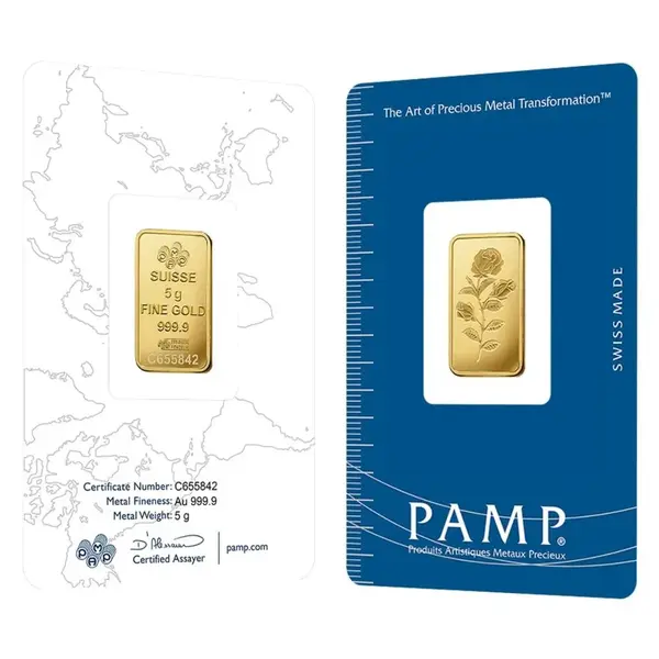 Default 5 gram PAMP Suisse Rosa Gold Bar .9999 Fine (In Assay)