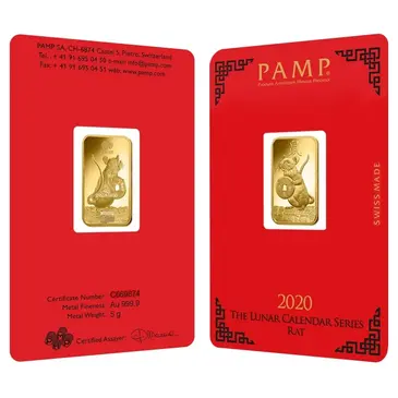 PAMP Suisse 5 gram PAMP Suisse Year of the Mouse / Rat Gold Bar (In Assay)