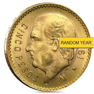 Mexican 5 Pesos Mexican Gold Coin AGW .1205 oz AU/BU (Random Year)