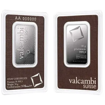 Default 50 gram Platinum Bar - Valcambi Suisse .9995 Fine (In Assay)