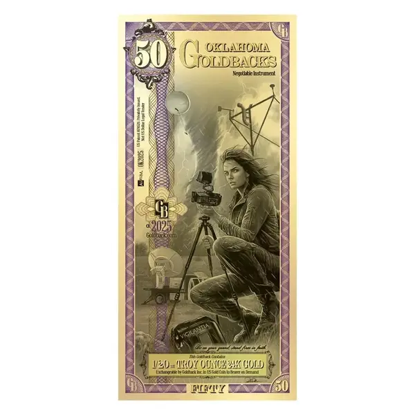 Default 50 Oklahoma Goldback 1/20 oz 24K Gold Foil Aurum Note