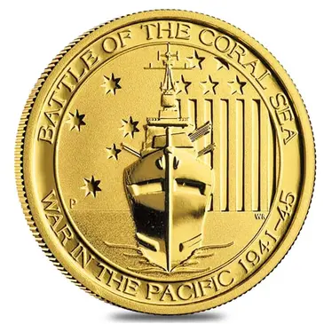 Australian Australia 1/4 oz Gold $25 Battle of the Coral Sea Coin BU In Cap (Random Year)