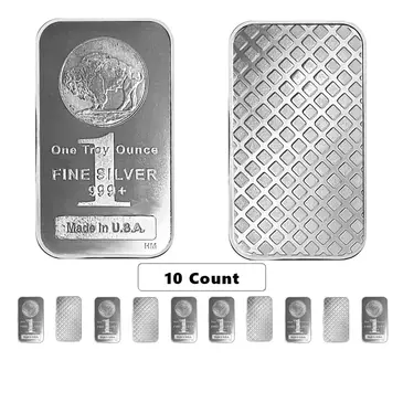 Default Lot of 10 - 1 oz Highland Mint Buffalo Silver Bar .999 Fine