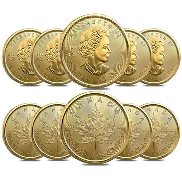 Default Lot of 10 - 2023 1/10 oz Canadian Gold Maple Leaf $5 Coin .9999 Fine BU (Sealed)