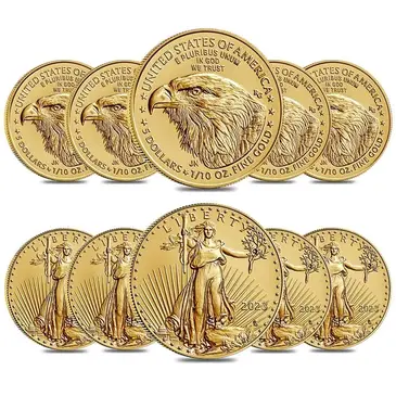 Default Lot of 10 - 2023 1/10 oz Gold American Eagle $5 Coin BU