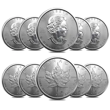 Default Lot of 10 - 2023 1 oz Canadian Silver Maple Leaf .9999 Fine $5 Coin BU