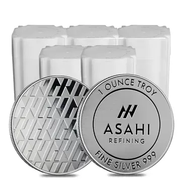 Default Lot of 100 - 1 oz Asahi Silver Round .999 Fine (Lot, 5 Tubes of 20)