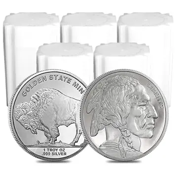 Default Lot of 100 - 1 oz Golden State Mint Buffalo Silver Round .999 Fine (Lot, 5 Tubes of 20)
