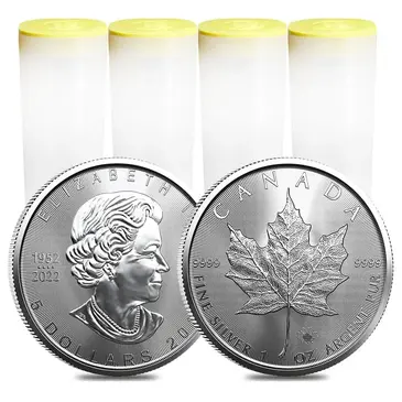 Default Lot of 100 - 2023 1 oz Canadian Silver Maple Leaf .9999 Fine $5 Coin BU (4 Roll, Tube of 25)
