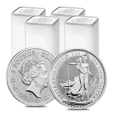 Default Lot of 100 - 2023 Great Britain 1 oz Silver Britannia Coin .999 Fine BU (4 Rolls, Tube of 25)