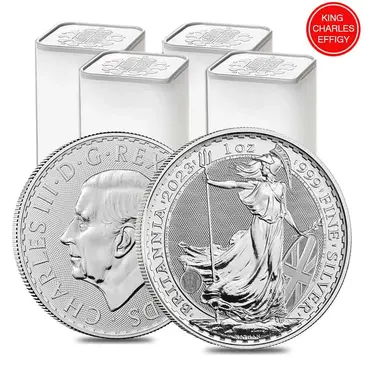 Default Lot of 100 - 2023 Great Britain 1 oz Silver Britannia King Charles III Coin .999 Fine BU (4 Rolls, Tube of 25)