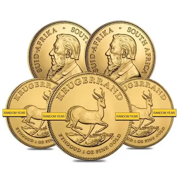 Default Lot of 5 - 1 oz South African Krugerrand Gold Coin BU (Random Year)