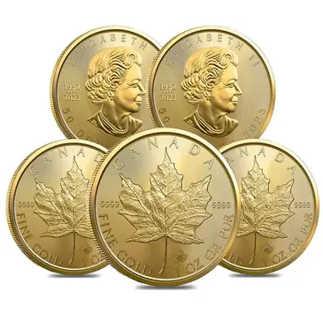 Default Lot of 5 - 2023 1 oz Canadian Gold Maple Leaf $50 Coin .9999 Fine BU