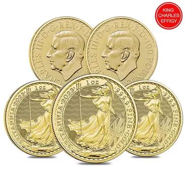 Default Lot of 5 - 2023 Great Britain 1 oz Gold Britannia King Charles III Coin .9999 Fine BU