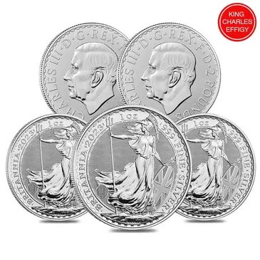 Default Lot of 5 - 2023 Great Britain 1 oz Silver Britannia King Charles III Coin .999 Fine BU