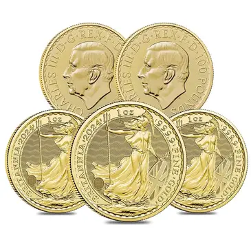 Default Lot of 5 - 2024 Great Britain 1 oz Gold Britannia Coin BU