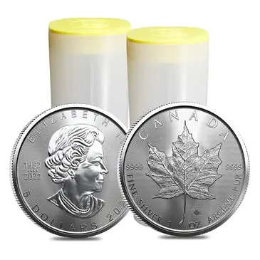 Default Lot of 50 - 2023 1 oz Canadian Silver Maple Leaf .9999 Fine $5 Coin BU (2 Roll, Tube of 25)