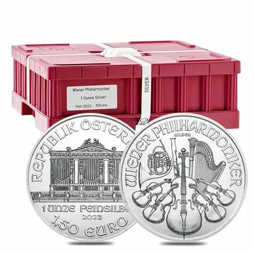 Default Monster Box of 500 - 2023 1 oz Austrian Silver Philharmonic Coin BU (25 Roll, Tube of 20)