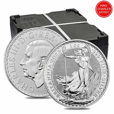 Default Monster Box of 500 - 2023 Great Britain 1 oz Silver Britannia King Charles III Coin .999 Fine BU (20 Rolls, Tube of 25)