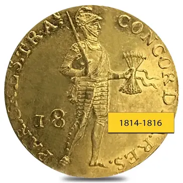 Default Netherlands 1 Ducat - Type 1 Gold Coin AGW .1106 oz AU (1814-1816, Random Year)