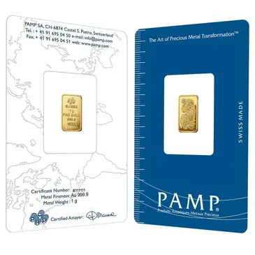 PAMP Suisse NOT VERISCAN - 1 gram Gold Bar PAMP Suisse Lady Fortuna .9999 Fine (In Assay)