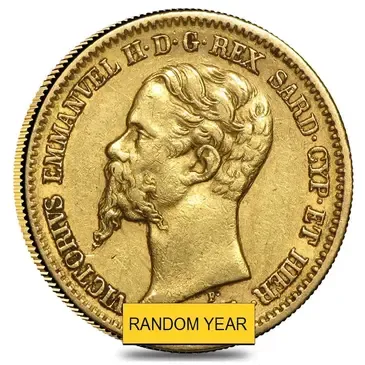 Default Sardinia Italy Gold 20 Lire Vittorio Emanuele II Avg Circ (Random Year, 1850-1861)