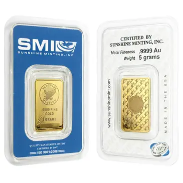 Default Sunshine Mint 5 gram Gold Bar .9999 Fine (In Assay)