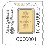 1 gram Gold Bar - PAMP Suisse Lady Fortuna .9999 Fine (In Assay from Multigram+2