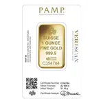 1 oz Gold Bar PAMP Suisse Lady Fortuna Veriscan .9999 Fine (In Assay)