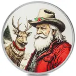 1 oz PAMP Western Santa Colorized Silver Round (w/Box)