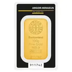 100 gram Argor Heraeus Kinebar Gold Bar .9999 Fine (In Assay)