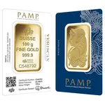 100 gram Gold Bar PAMP Suisse Lady Fortuna Veriscan .9999 Fine (In Assay)