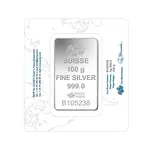 100 gram PAMP Suisse Lady Fortuna Silver Bar .999 Fine (In Assay)