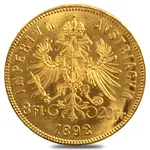1892 Austria 8 Florins/20 Francs Gold Coin AU/BU AGW .1867 oz (Restrike)