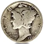 Default 1921 Mercury Dime 90% Silver Coin Good