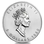 1990 1 oz Silver Canadian Maple Leaf .9999 Fine $5 Coin BU (Sealed)