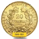 20 Francs French Early Head Ceres Gold Coin Avg Circ AGW .1867 (Random Year,1849-1851)