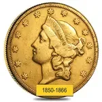 Default $20 Gold Double Eagle Liberty Head Type I - Polished or Cleaned (Random Year, 1850-1866)