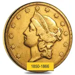 $20 Gold Double Eagle Liberty Head Type I - Polished or Cleaned (Random Year, 1850-1866)