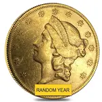 $20 Gold Double Eagle Liberty Head Type II - Almost Uncirculated AU (Random Year, 1866-1876)