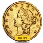 Default $20 Gold Double Eagle Liberty Head Type II - Extra Fine XF (Random Year, 1866-1876)