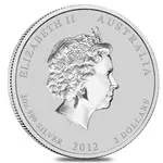 2012 2 oz Silver Lunar Year of The Dragon BU Australian Perth Mint In Cap