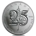 2013 1 oz Silver Canadian Maple Leaf 25th Anniversary Coin