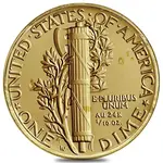 2016-W 1/10 oz Mercury Dime Centennial Gold Coin (Scruffy)